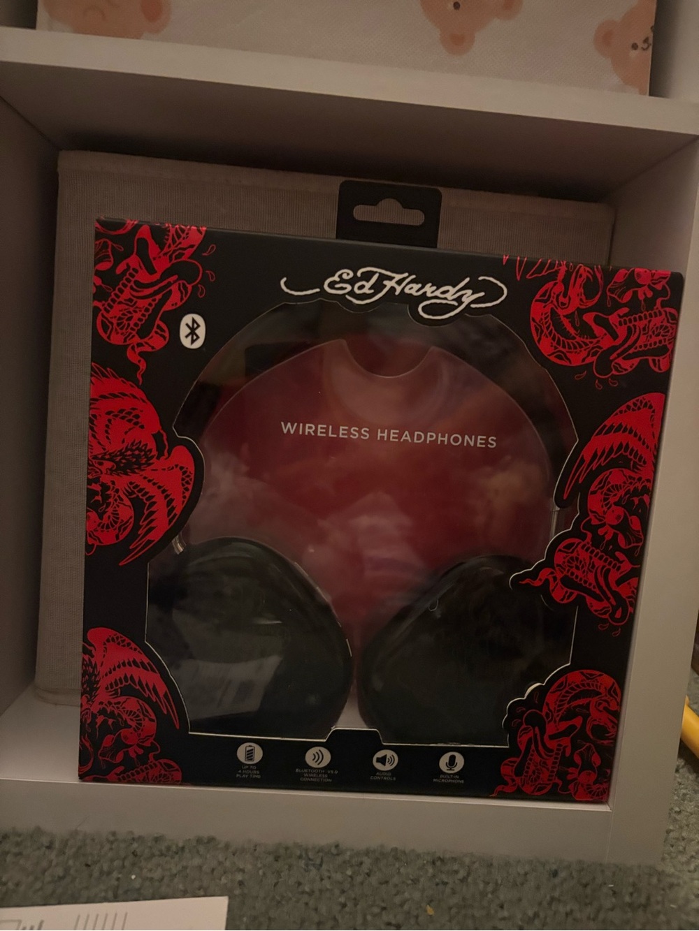Ed Hardy Black Headphones with Red Tattoo Accents